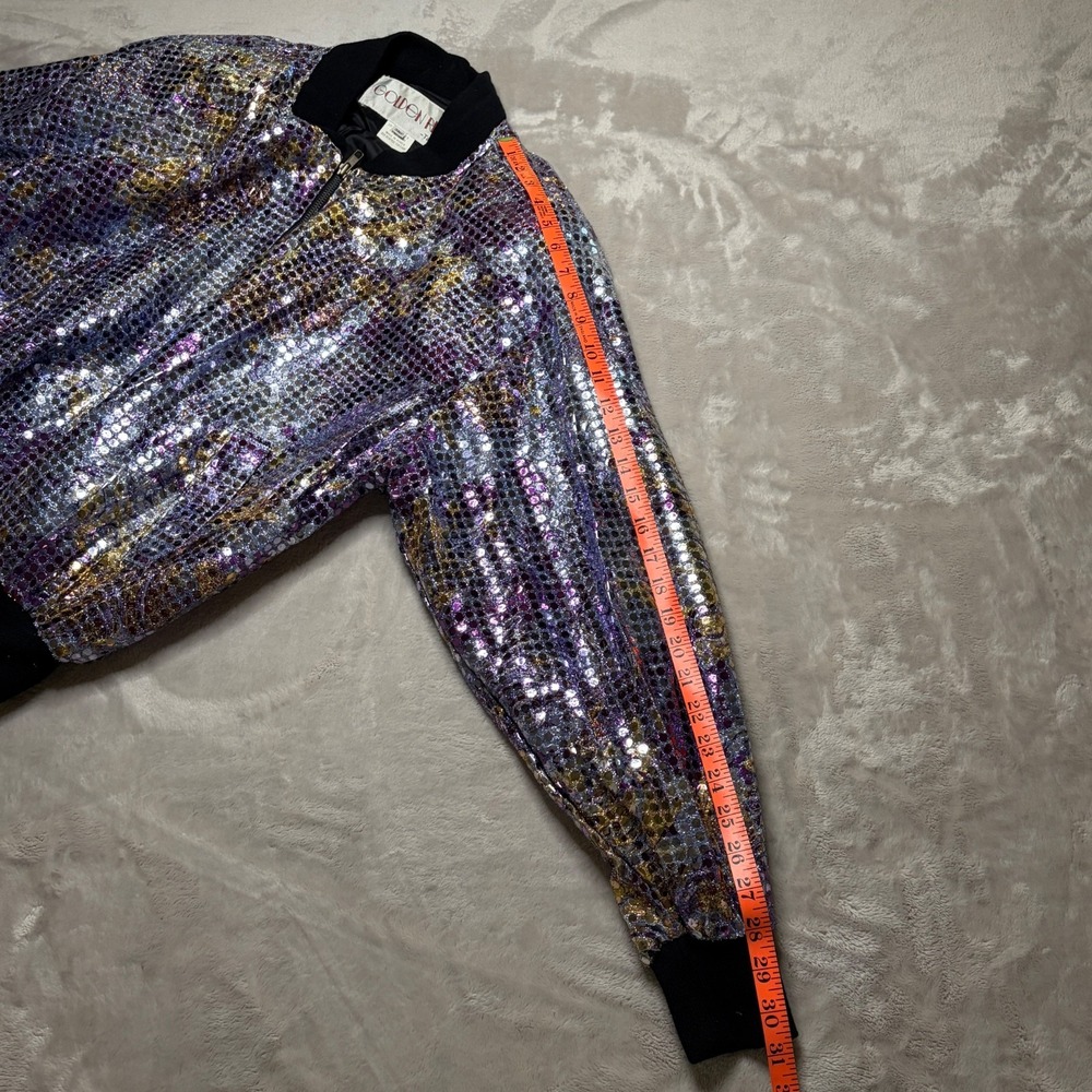 VTG 80s Golden River Sequin Bomber Jacket Womens S/M Iridescent Glam Disco Boxy - Picture 7 of 7